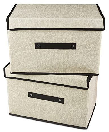 Uootach Juego de 2 Cajas de Almacenaje, Cajas de Almacenamiento 36cm*23cm*24cm, caja de almacenamiento plegable con tapa, Adecuado para guardar ropa, libros, juguetes, calcetines(Blanco)