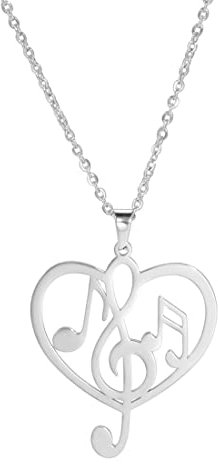 EUEAVAN Inspirierende Liebe Musik Note Anhänger Halskette Musik Partitur Zahlen Elemente Choker Herz Musik Liebhaber Gymnastik Tanzmusiker Lehrer Klassen kameraden Schmuck Geschenk (Silber)
