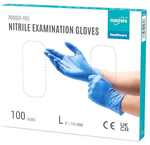EUROPAPA® Lot de 100 gants jetables en nitrile - Non poudrés - Sans latex - Non stériles - Sans latex - Bleu océan