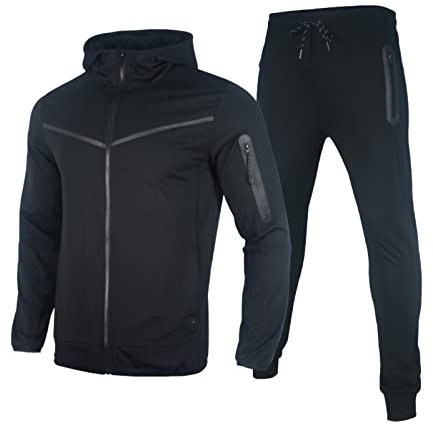 QWUVEDS Men's Winter Plain Tracksuit 2-Piece Outfits Long Sleeve T-Shirts and Trousers Jogging Sets Athletic Sports Suit Tracksuits Sportswear Tracksuit Camouflage, black, M