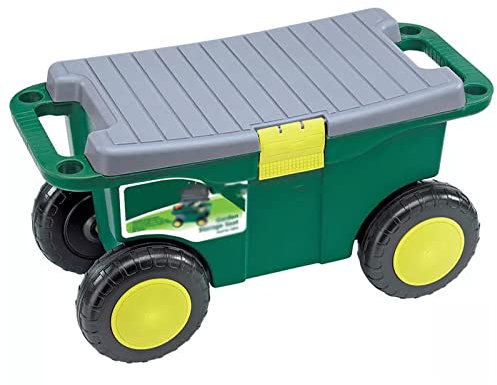 THREMA Rollsitz-Gartenhocker-Wagen, Garten-Kniesitz mit Werkzeugablage und Aufbewahrung, Abnehmbarer Gartenhocker, zum Knien und Sitzen, um Knie- und Rückenschmerzen vorzubeugen