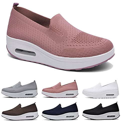 BIUBIULOVE Baskets Orthopédiques pour Femmes, Sandales De Baskets en Maille à Plateforme à Coussin d'air, Sandales De Marche pour Diabétiques à Soutien De La Voûte Plantaire (Rose,EU-39/39)