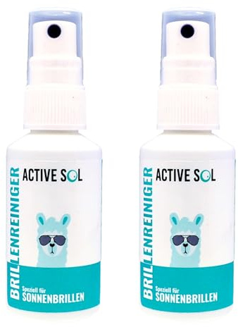 ActiveSol Brillenreiniger speziell für Sonnenbrillen – 2 x 50 ml Sprühflasche - Streifenfreier Glanz, neutraler Duft – Brillenreinigungsspray Made in Germany