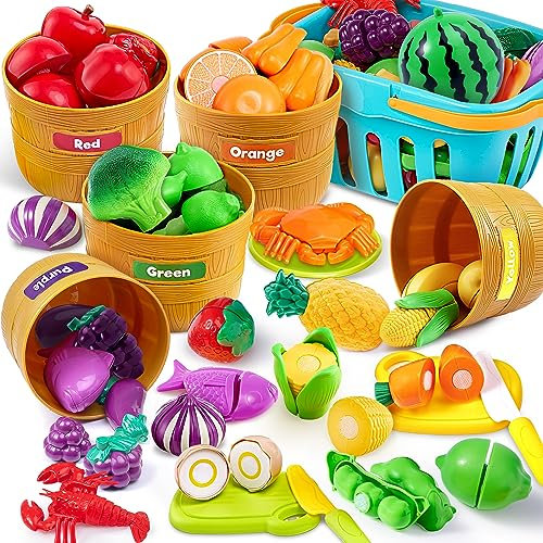 JOYIN Color Triing Play Food Set de 71 pièces de Jouets de Cuisine pour Enfants - Jouets éducatifs pour garçons et Filles - Tri et motricité Fine - Jouets éducatifs