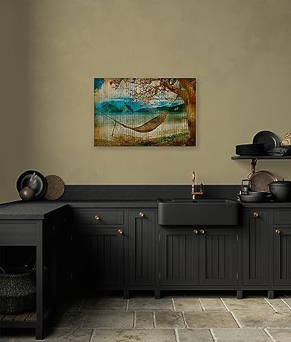 A.S. Création Leinwandbild Strand Meer in Holz-Optik - Kunstdruck braun beige - 90x60 cm Querformat - Moderne Wanddekoration Schlafzimmer Wohnzimmer Küche - Bild auf Keilrahmen