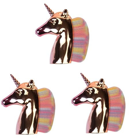 minkissy 3pcs Gold Makeup Brush Rainbow Makeup Brush Powder Unicorn Design Multifunctional Nail Dust