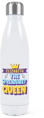 Personalised The Spreadsheet Queen Double Wall Water Bottle Insulated Stainless Steel Sports Drinks 500ml White