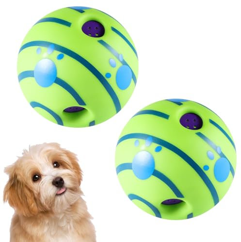 Holdfiturn 2Pcs Interactive Giggle Ball for Dogs Durable Entertaining Dog Toy Squeaky Toy with Unique Sounds Dental Health Chew Toy Suitable for Cats Dogs 5.1 Size