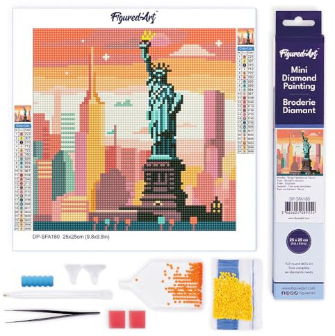 Figured'Art Mini Diamond Painting Erwachsene 25x25cm Ganze Leinwand gerollt Helle New Yorker Skyline 5D Bilder Runde Steine - DIY Set Basteln