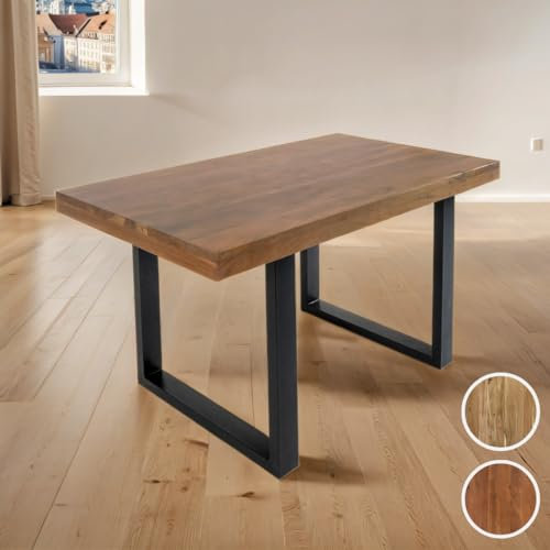 SAM Esstisch 120 x 80 cm Rio, Esszimmertisch nussbaumfarben, Akazienholz massiv, U-Gestell aus Metall Schwarz, gerade Kanten