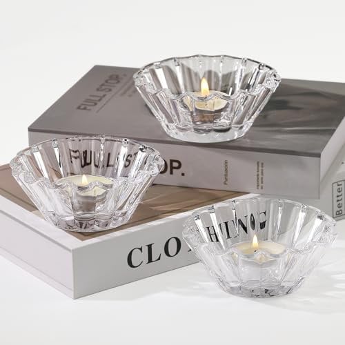 HofferRuffer Klare Teelichthalter Glas 3er Set, Teelichtgläser für Hochzeit, Geburtstag, Tischdeko