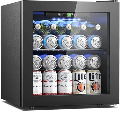 Feelfunn Beverage Refrigerator - 12 Bottles - 50 Can Mini Fridge with Glass Door - Soda Beer Drink Refrigerator - Small Fridge for Office, Home Office