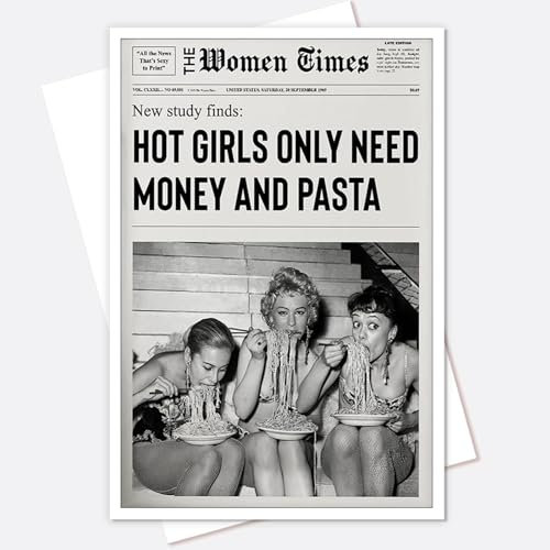 Dcvjiy Poster im Vintage-Stil, ungerahmt, Motiv: Mädchen, Schlafsaal, Wandkunst, Frauen, die Pasta essen, Leinwandkunst, Raumästhetik, trendige, flippige italienische Küche, Wanddekoration, 40,6 x 61