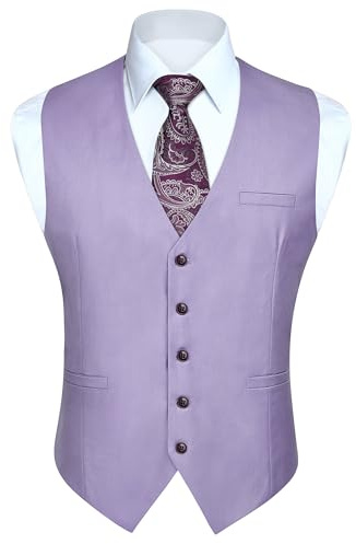 Enlision Chaleco formal de fiesta de boda para hombre Chaleco de esmoquin de color sólido Chaleco de traje de negocios Púrpura S