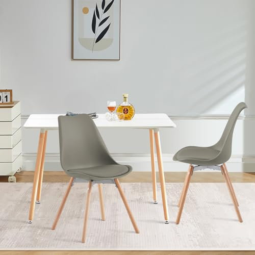 LafeuR Esszimmergruppe Esstisch mit 2 Stühlen, Rechteckig Küchentisch-Set Essgruppe für Küche Esszimmer und Wohnzimmer (Weiß Tisch+2 Grau Esszimmerstühle)