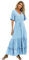 R.Vivimos Women's Summer Boho V Neck Button Up Short Sleeve Bohemian Print Ruffle Hem Beach Style Long Maxi Dress Vacation Dress(Small,SkyBlue)