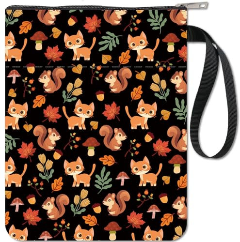CRASPIRE Housse de Protection pour Livre en Forme D'Écureuil - Couverture de Livre D'Automne pour Livres Brochés - Couverture de Livre en Tissu Lavable avec Fermeture Éclair et Poche Supplémentaire