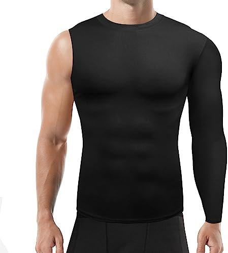 GENEMEN Mens One Arm Sleeve Compression Shirt 1/2 Long Sleeve Base Layer Sports Workout Basketball Top (Black-Left Long, L)