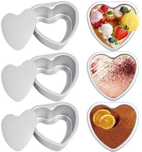 Worldity 3 stampi per torte a forma di cuore, 15,2 cm con fondo rimovibile, in alluminio a forma di cuore, per torta di compleanno, torta nuziale, tortiera per matrimoni, San Valentino