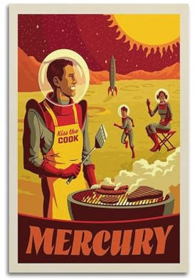 YQXTRB Vintage-Poster, Camping auf Merkur, dekoratives Gemälde, Leinwand, Wandposter und Kunstdruck, modernes Familienschlafzimmer, Dekoration, Poster, 40 x 60 cm