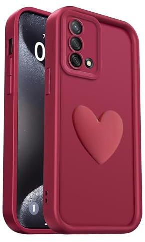 PanXCase Hülle für Oppo A74 4G - Handyhülle 3D Herz Motiv Design Süß Silikonhülle, Kameraschutz Mädchen Stoßfest Kratzfeste Schutzhülle (Wine Red)
