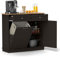 TANGZON Tilt Out Trash Can Cabinet, 2-Door Sideboard with Trash Bin Hamper, Rubber Wood Countertop & Drawers, Freestanding Pet Proof Laundry Cabinet Storage Cupboard, Bin Not Included (Dark Brown)