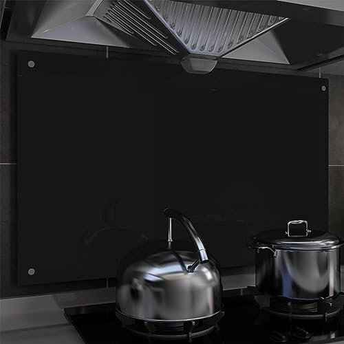 Iiaky Kitchen Backsplash Black 100x60 cm Tempered Glass-Tempered Glass Splashback for Kitchen,Toughened Glass Heat Resistant Splashbacks for Cookers - Pre-Drilled Holes with Fixing