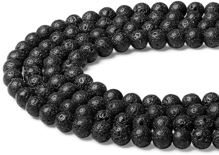 QINJIEJIE Schwarzer Lavastein Perlen mit Loch Edelstein Perlen Zum Basteln Runde Kristall Beads 50 Stück 8mm Schwarze Glasperlen Perlen für Armbänder Erwachsene DIY Halskette Schmuckherstellung
