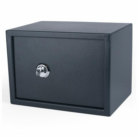 VEPATIM Tresor Safe 35x25x25cm mit Schlüssel-Schloss für Tisch/Wandmontage dunkelgrau