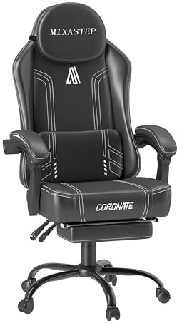 LXRADEO Ergonomic Gaming Chairs- High Back Office Chairs for Adults, Adjustable Swivel Computer Chair with Lumbar Support,PU Leather Racing Style Home Gaming Chair for PC & Desk (White)