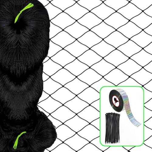 LUKYLUM Vogelschutznetz 7,5x7,5m, Vogelnetz Feinmaschig 2,5cm Masche mit Vogelband Vogelabwehr, Hühnernetz Teichnetz Obstbaumnetz Gartennetz Katzennetz Taubennetz, Netz für Hühnergehege Balkon Dach