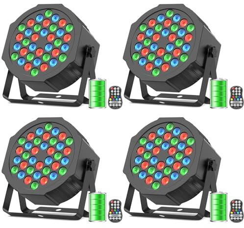 DayFlicker Led Strahler Akku, 4 Stück 36 RGB LED Par Bühnenlicht LED Akku Strahler mit DMX und Fernbedienung, Discolicht Partylicht Scheinwerfer für Disco DJ Halloween Weihnachten