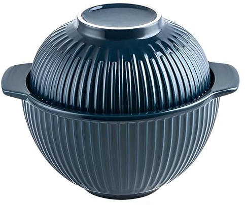 BCJMKDX Soup Bowl. Ceramic Instant Noodle Bowl,Ceramic Soup Bowls with Lid, Large Soup Cup with Handle, Small Ramen Bowls Microwave(Blue)