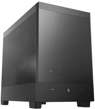 Mid-Tower Computer Case, M-ATX/ITX, Tempered Glass Side Panel, Vertical GPU Bracket, Grid Front Panel