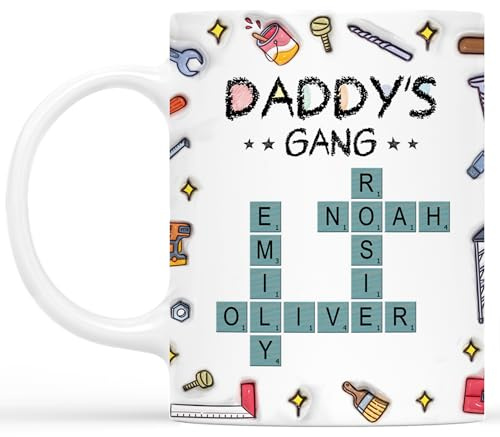 Personal Chic Custom Mug Name - Daddy's Gang Crossword with Names - Personalised dad Gifts, Grandad Personalised Gifts (Model #6)