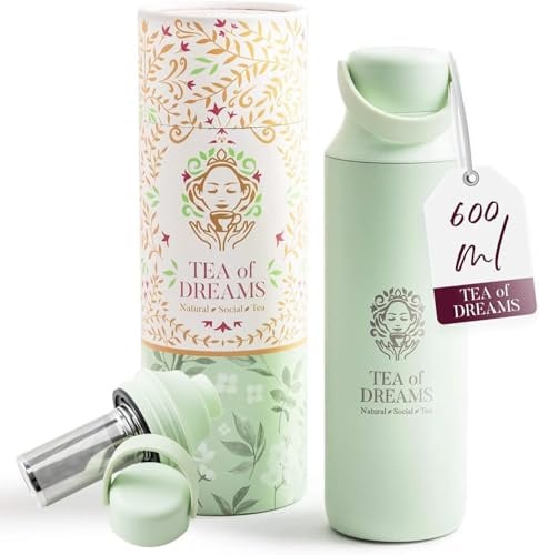 Bottiglia da tè con colino to go – Borraccia 600 ml in acciaio inox – senza BPA – Bottiglia termica con colino da tè in acciaio inox – Peach