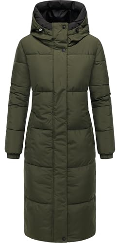 Navahoo Damen langer Wintermantel warmer Steppmantel mit 2-Wege-Reißverschluss und verstellbarer Kapuze Taublüte XIV XS-5XL