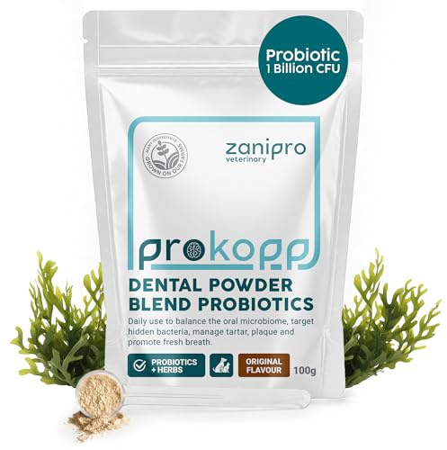 Zanipro - Polvo Dental para Perros y Gatos - Elimina la Placa bacteriana, Algas 100% Naturales para la Limpieza Dental y la prevención de Enfermedades de Las encías, Elimina el Mal Aliento, fórmula p