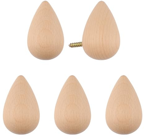 UFURMATE 5 ganci per tende per finestre ad arco in legno di faggio, gancio a cupola per parete artistico a forma di lacrima, gancio a vite per la decorazione della casa (senza bisogno di asta per