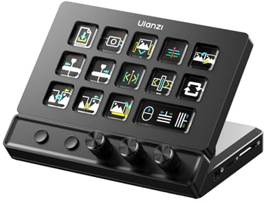 ULANZI D200X 8-in-1 Stream Controller with 3 Knobs & 14 LCD Customizable Macro Keys, Streamdeck with Docking Station, 4K HDMI, Audio Interfaces, USB-C, compatible with Mac/Win for OBS, Twitch, Editing