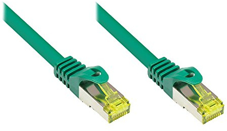 Good Connections RJ45 Ethernet LAN Patchkabel mit Cat. 7 Rohkabel und Rastnasenschutz RNS, S/FTP, PiMF, halogenfrei, 500MHz, OFC, 10-Gigabit-fähig (10/100/1000/10000-Base-T Ethernet Netzwerke) - z.B. für Patchpanel, Switch, Router, Modem - grün, 0,25 m