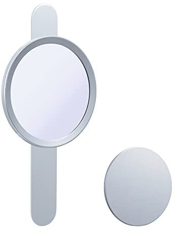 DEUSENFELD KM10C - Magnet Kosmetikspiegel mit 2 selbstklebenden Wandplatten, Klebespiegel, magnetisch abnehmbar, Ø15cm, 10x Vergrößerung, Hochglanz verchromt