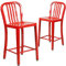 Flash Furniture Kommerzieller Hocker mit vertikaler Schiefer-Rückseite, für Innen und Außenbereich, aus Metall, 61 cm hoch, 2 Stück, rot