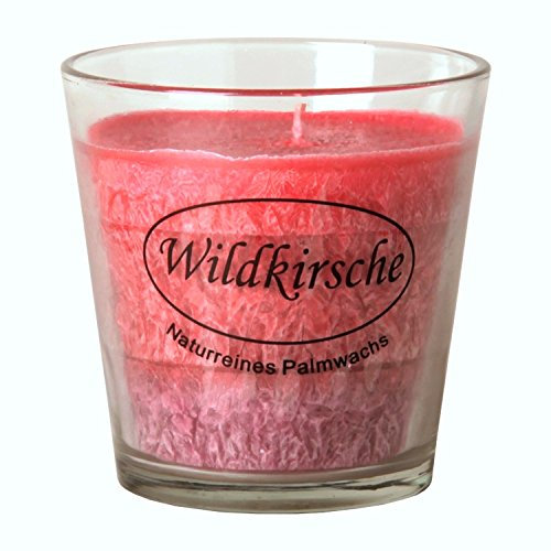 Bütic GmbH 3-farbige Stearin Duftkerzen im Glas, Duft:Wildkirsche