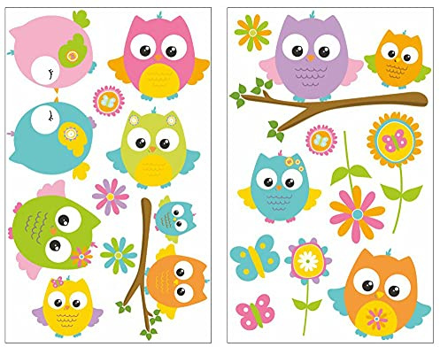 Samunshi® 16x Wandsticker Eule Wandtattoo Kinderzimmer Mädchen Jungen Kinder Wandtattoo Babyzimmer Deko Junge Wall Stickers 2x 41x66cm