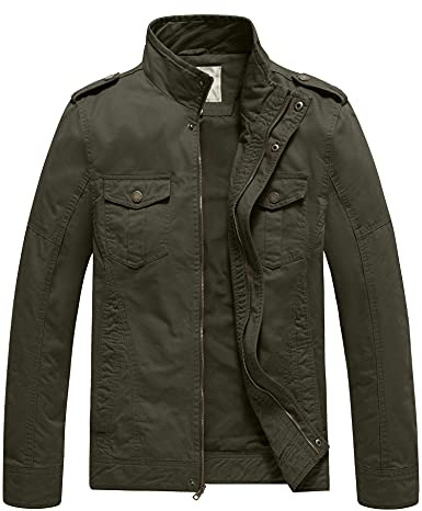 WenVen Men's Military Casual Cotton Jacket Outwear (Army Green, X-Large)