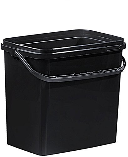 Kunststoff Eimer schwarz mit 10 Liter Volumen, rechteckig, perfekt geeignet für Lebensmittel und Lagerung, mit Henkel und Deckel. Wieder verschließbar, lebensmittelecht