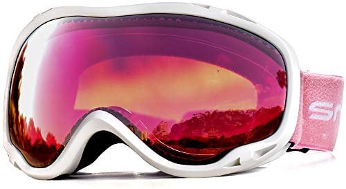 HUBO SPORTS Ski Snow Goggles Clear for Men Women Adult, OTG Snowboard Goggles with Dual Lens Anti Fog UV Protection for Youth(WBRose)
