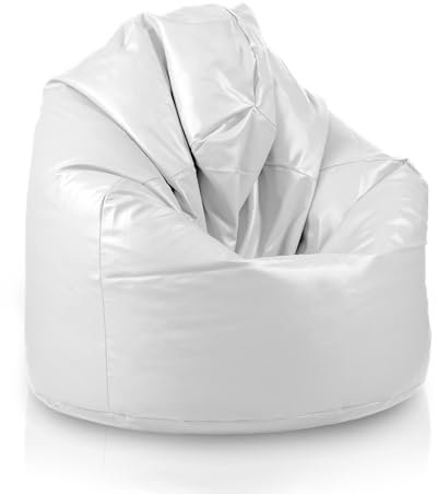 Bepouf - Pouf a Sacco Morbido in Ecopelle con Imbottitura in Palline di Polistirolo, Poltrona a Sacco Adatta per Camera e Salotto - Dimensione Media 110x70, Colore Bianco