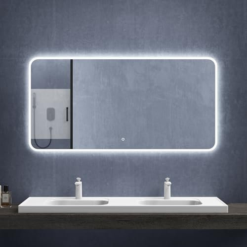 Mai & Mai Badspiegel mit LED Beleuchtung Wandspiegel 140x70cmm Bad-Spiegel mit Touchschalter, Beschlagfrei durch Antifog-Schicht